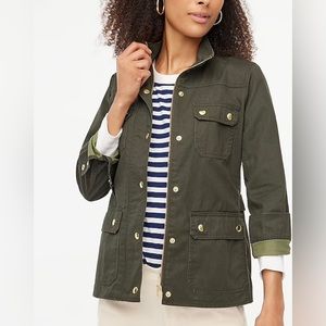 Like New J Crew Factory Green Jacket XS Resin-coated twill field jacket